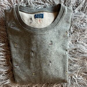J. Crew Light Gray Embroidered Crewneck Sweater S